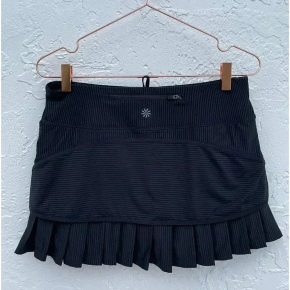 Athleta Womens Elastic Waist Double Layered Pleated Skirt Black Sz Small - Picture 1 of 8